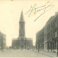 Carte postale de l&#039;église Saint-Joseph de La Louvière vue du Boulevard Mairaux
