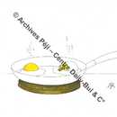 Poële à frire avec deux œufs dont un est un igloo. 