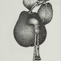 La poire instrument de musique, dessin original publié dans La Poire de André Balthazar et Roland Breucker