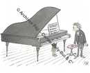 Piano à queue avec 2 jambes féminines dénudées et partition intitulée <em>Symphonie érotique</em> en présence d’un pianiste libidineux.
