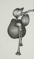 <em>La poire instrument de musique</em>, dessin original publié dans <em>La Poire</em> de André Balthazar et Roland Breucker